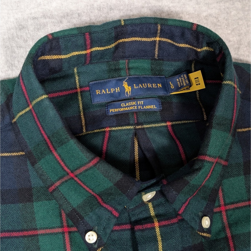 Ralph Lauren Classic Fit Button Down Shirt Mens Large Performance Flannel Green - Picture 4 of 8